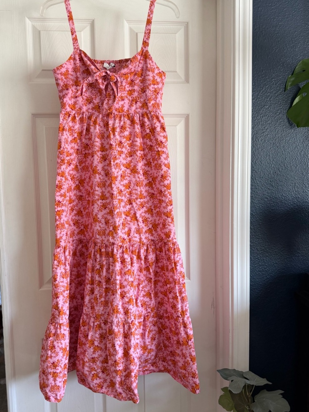 Topshop Pink and Orange Floral Tie-Front Dress